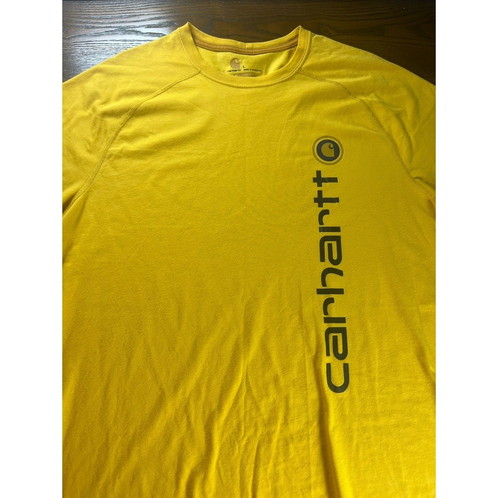 Carhartt Mens L Relax Fit Graphic Logo Crew Neck T-Shirt Yellow Short Sleeve Tee